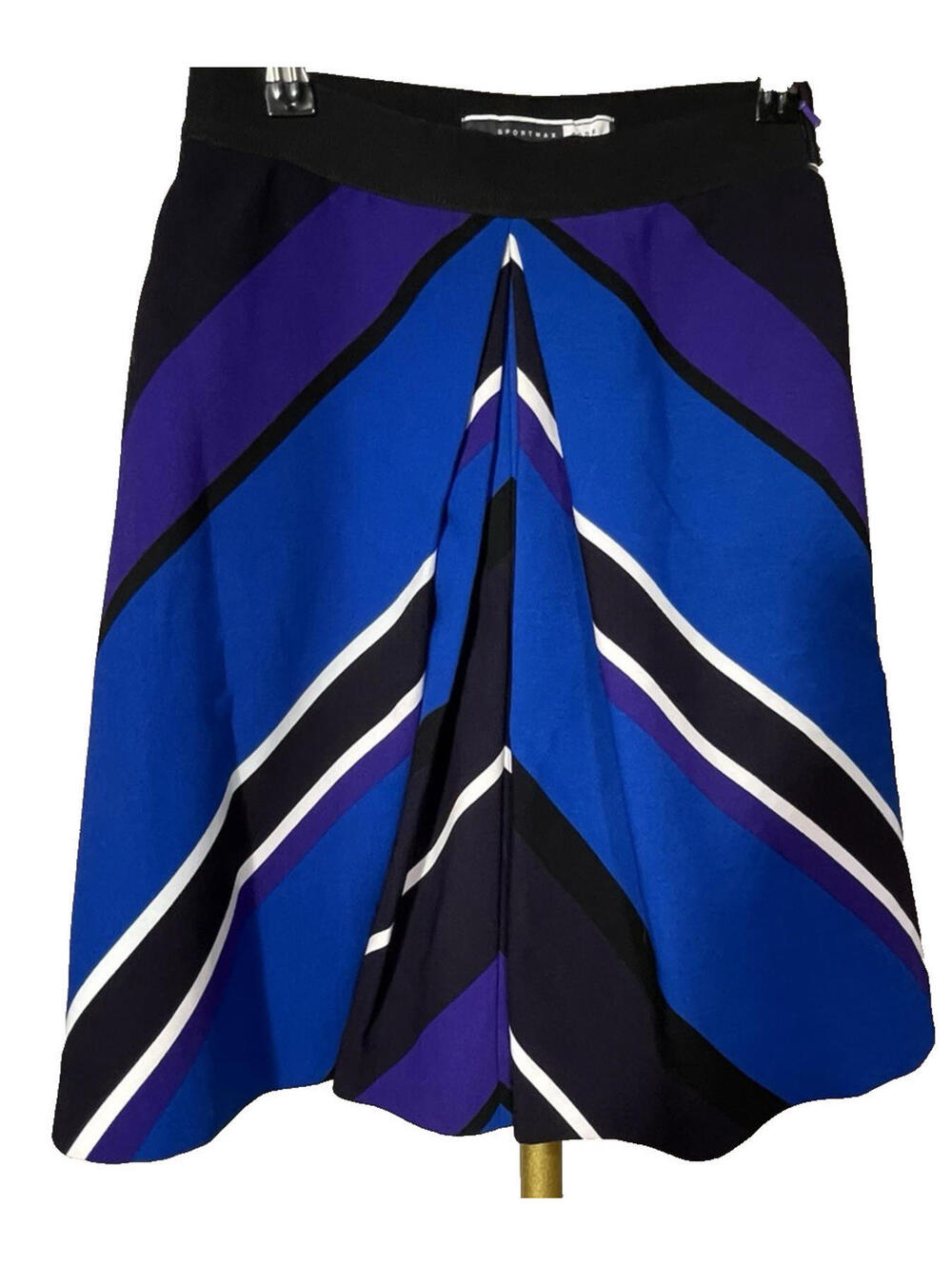 Sportmax Code Max Mara Blue Geometric Flare Skirt Side Zip Knee Length Women's 4